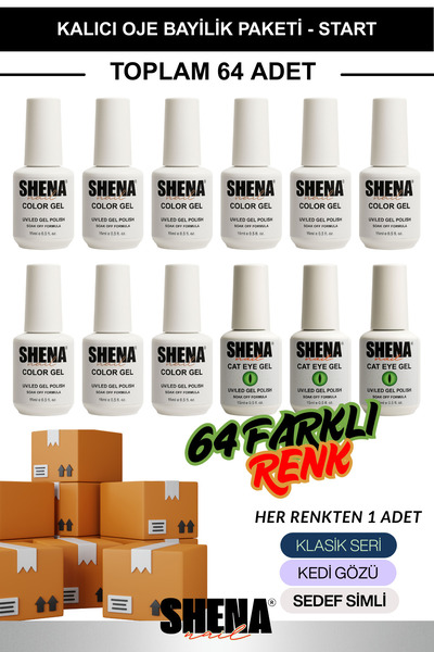 Shena Kalıcı Oje Bayilik Paketi 64 Adet Tüm Renkler - Toptan Oje - UV/LED Gel...