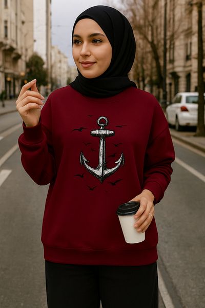COTTONLAB Γυναικεία μακρυμάνικη μπλούζα με λαιμόκοψη με στάμπα βισκόζης με δύο κλωστές