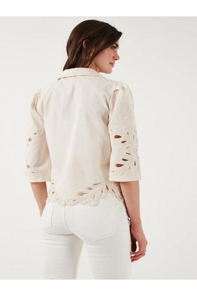 TUSSE Elegant Natural Openwork Embroidered Women's Ethnic Linen Shirt