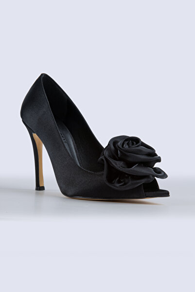 Tacchi Aurora Önü Güllü Burnu Açık Siyah Topuklu Ayakkabı