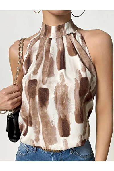 Moda Monisa Μπλούζα με αμάνικο μικρούχρηστο ύφασμα με σχέδιο σάλι και βούρτσα