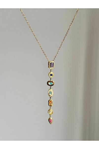 YOUES JEWELRY 316l Çelik 7 Element Y Kolye Renkli Taşlı Kadın Kolye