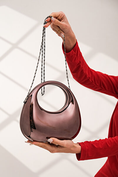 ROZA CANTA Γυναικείο Μαύρο Γυαλιστερό Μεταλλικό Βραδινό Φόρεμα Νυφική ​​Τσάντα