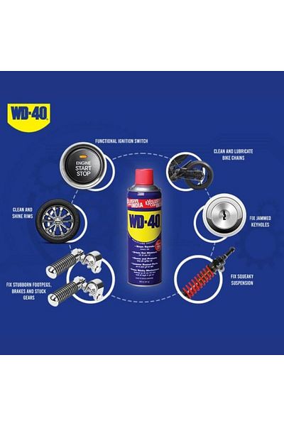 WD-40 Multipurpose Spray, Rust Remover, Cleans Bike Chains, Hinge Lubricant, Loosens Jammed Parts