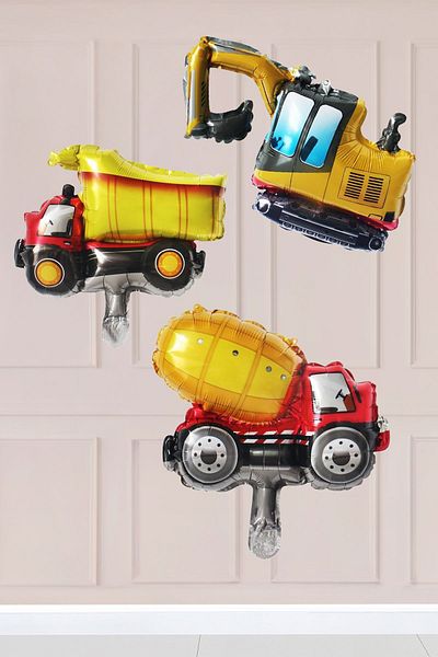 Atölye Mi 3Pcs Construction Foil Balloon Scoop Truck Mixer Foil Balloon