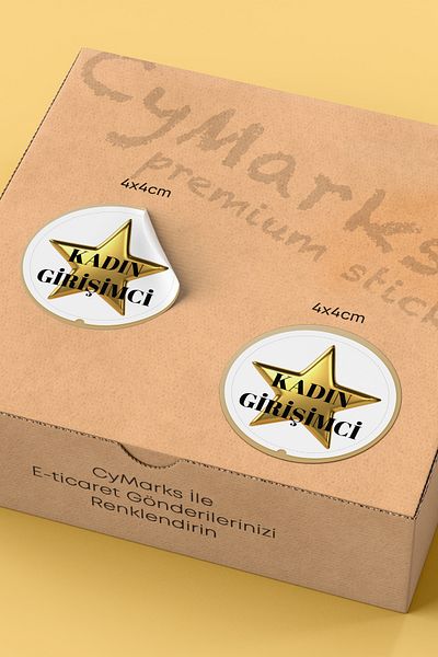alışveriş kurdu Women Entrepreneur Lettering Starry Sticker Packaging Shipping Packing Label - 4X4Cm 70 Pieces Round