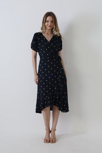 Lucky Line Women's 100% Viscose Woven Double Breasted Collar Skirt Frilly Summer Magnificent Dress