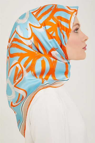 Armine Μεταξωτό κασκόλ Sura 91234D (S ) 90 x 90 Μπλε - Πορτοκαλί -37