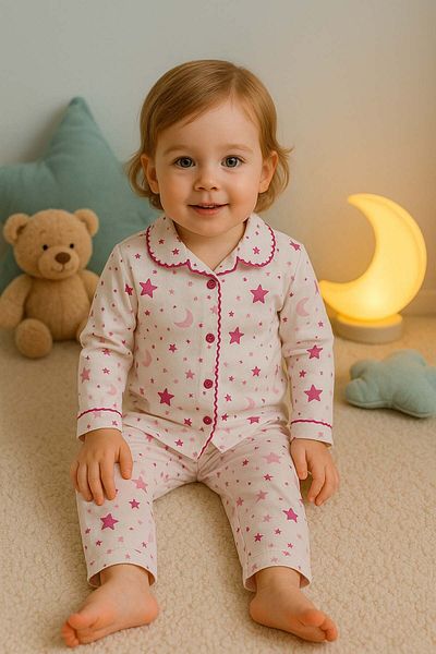 MYZİ STORE Newborn Baby Kids Moon Cloud Patterned 100% Cotton Pajama Set