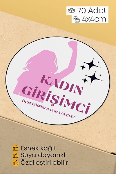 alışveriş kurdu Woman's Entrepreneur Themed Sticker Packaging Shipping Packing Label - 4X4Cm 70 Pieces Round