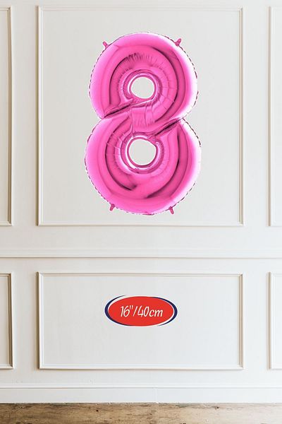 Atölye Mi 8 Years Old Pink Balloon 16 Inch Pink Number Balloon