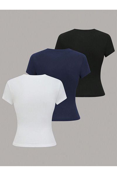 EVIus Γυναικείο Basic Crew Neck Slim Fit T-Shirt Σετ τριών τεμαχίων