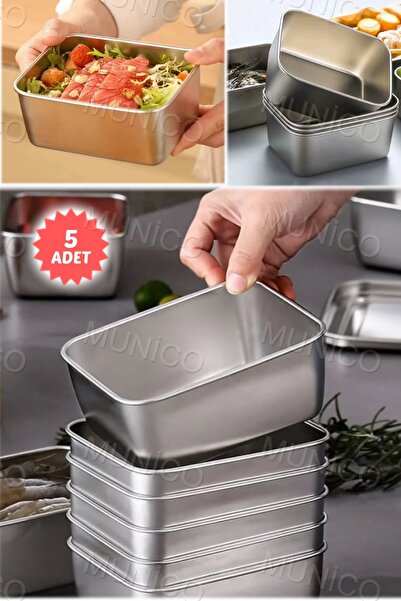 Munico 5 Adet Paslanmaz Çelik Kapaklı Saklama Kabı Paslanmaz Çelik Yemek Hazı...