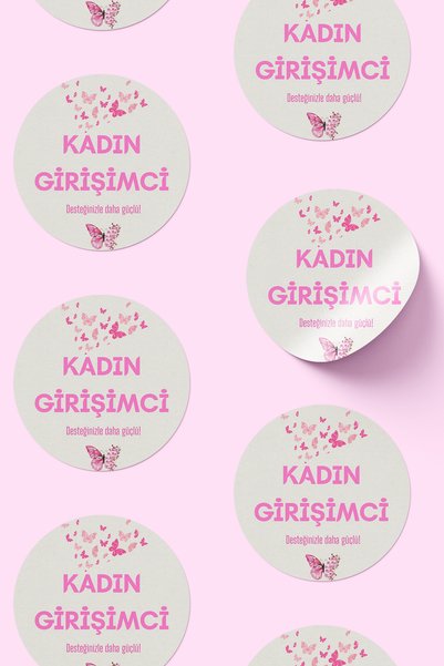 alışveriş kurdu Woman's Entrepreneur Themed Sticker Packaging Shipping Packing Label - 4X4Cm 70 Pieces Round
