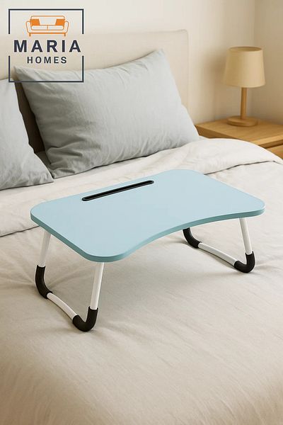 MARIA HOMES Portable Blue Foldable Laptop Table for Bed and Sofa with Tablet Slot
