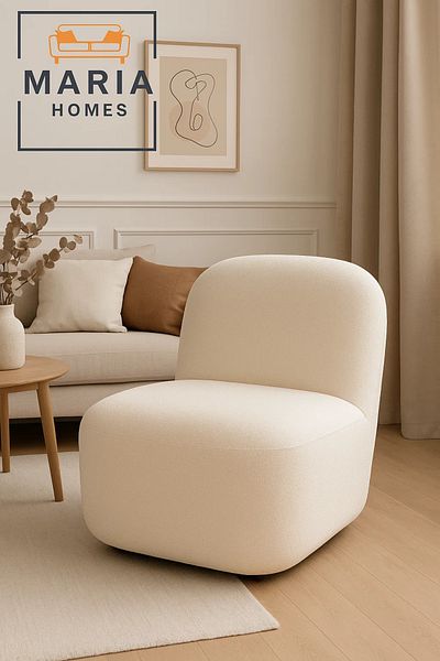 MARIA HOMES Modern Cream Armless Lounge Chair – Cozy Upholstered Accent Seating