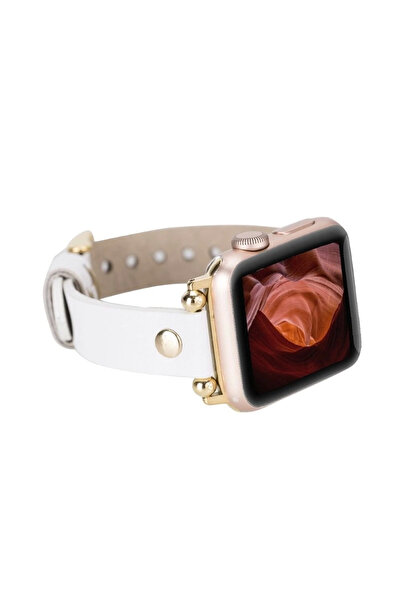 Apple Watch Uyumlu Deri Kordon 38-40-41mm FRG F3 Beyaz