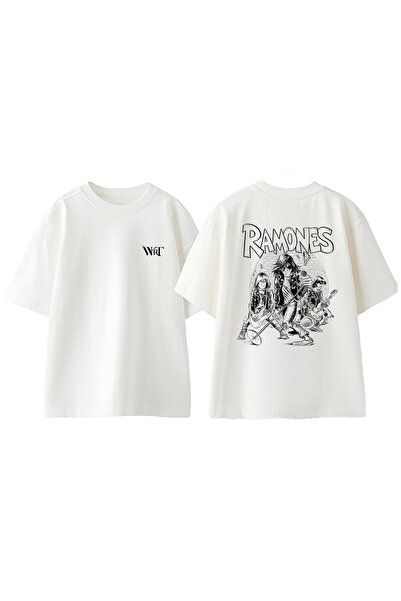 THEWERT Ramones Crtež Dizajn Nazad Štampano Pamuk Bela Oversize kroj T-shirt