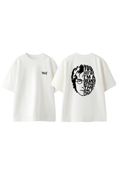 THEWERT The Beatles John Lennon Design Back Printed Cotton White Oversize T-Shirt