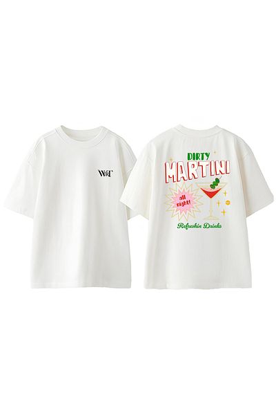 THEWERT Dirty Martini Design Back Printed Cotton White Oversize T-Shirt
