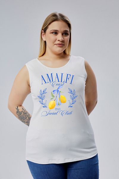 Curvy Trend Large Size Amalfi Printed Sleeveless Viscose Basic Blouse