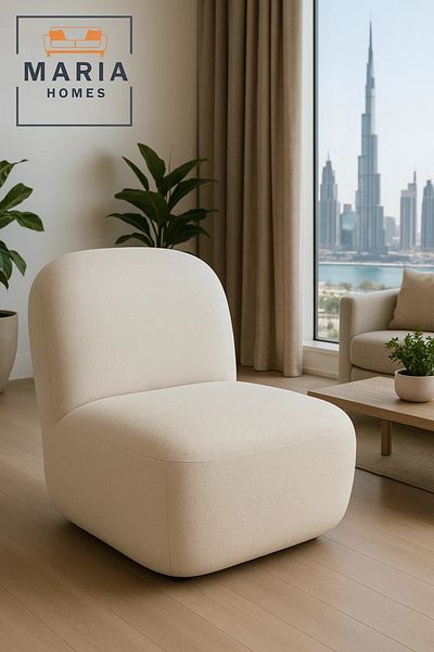 MARIA HOMES Modern Cream Armless Lounge Chair – Cozy Upholstered Accent Seating