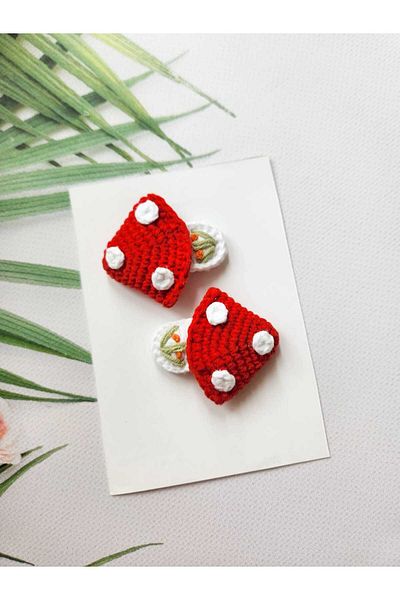 Kadın Girişimciler Atölyesi Smurfette Mushroom Cute Girl's Hair Accessory 2-Piece Snap Buckle 100% Cotton Handmade Elegance Buckle