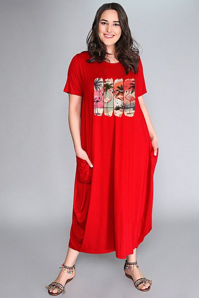 Curvy Trend Plus Size Flamingo Printed Jumbo Short Sleeve Dress