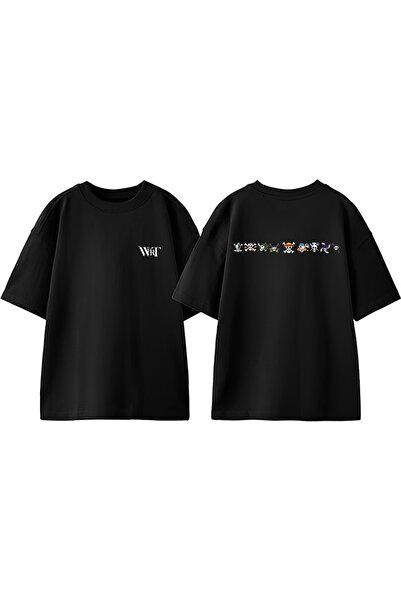 THEWERT One Piece Pirates 1 Tasarım Sırt Baskılı Pamuk Siyah Oversize T-shirt