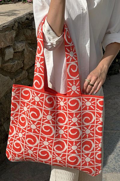 CHUBA Γυναικεία πλεκτά με μοτίβο ζακάρ Sun Hand & Shoulder Beach Bag Orange-Vanilla CHAX815