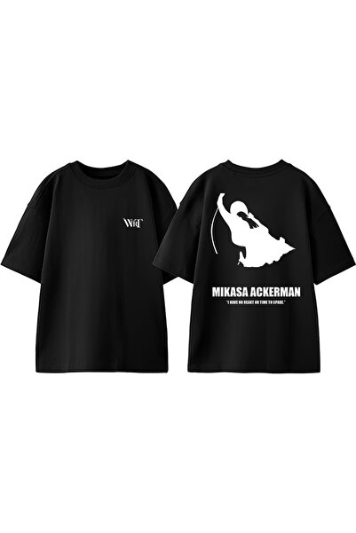 THEWERT Mikasa Ackerman 3 Dizajn Leđa Štampano Pamuk Crna Oversize kroj T-shirt