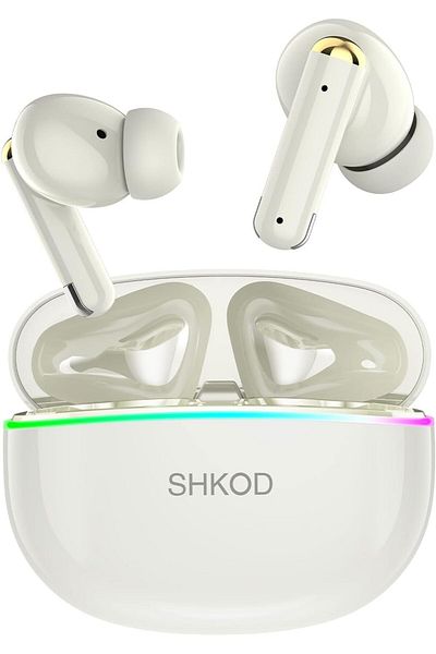 Generic سماعات أذن لاسلكية SHKOD AirLits5 Pro، 4 ميكروفونات ENC، بطارية 45 ساعة، مشغل 13 مم، بلوتوث 5.4، أبيض