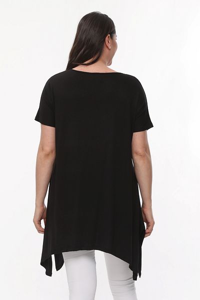 Curvy Trend Large Size Overthink Printed Short Sleeve Slit Basic Blouse
