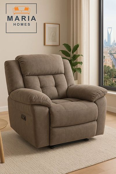 MARIA HOMES Plush Brown Recliner Armchair – Oversized Lounger for Living Room Comfort