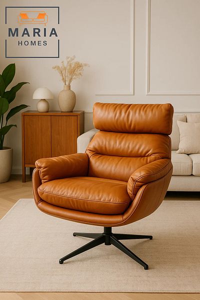 MARIA HOMES Modern Orange Faux Leather Lounge Chair with Headrest – Comfortable Accent Chair for Home & Office