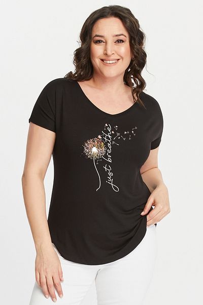 Curvy Trend Plus Size Breathe Printed Wide V-Neck Short Sleeve Oval Slit Blouse