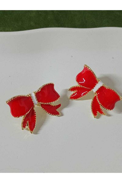 mos&more Red Enamel Bow Stylish Earrings