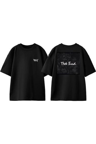 THEWERT Tricou oversize negru din bumbac cu imprimeu pe spate Attack On Titan The End