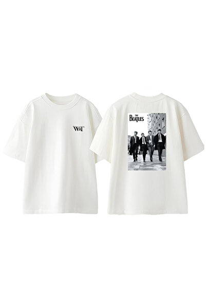 THEWERT The Beatles Punk Dizajn Leđa Štampano Pamuk Bela Oversize kroj T-shirt