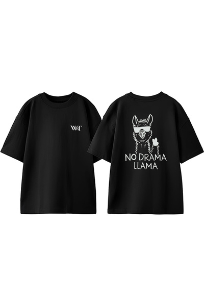 THEWERT No Drama Llama dizajn rukavica Štampano Pamuk crna Oversize kroj T-shirt