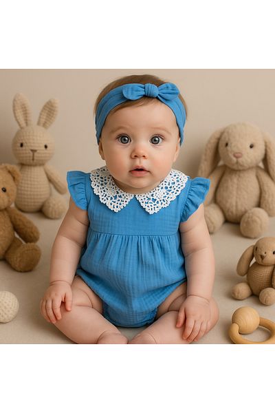 baume clothes Blue Lace Collar Muslin Jumpsuit