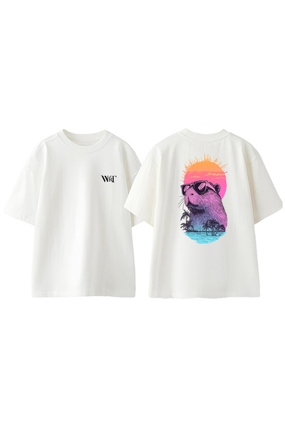 THEWERT Capybara šareni dizajn ruksač Štampano Pamuk beli Oversize kroj T-shirt
