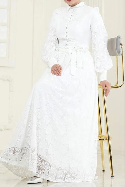Neşeli Butik Modest Dress - Ecru - Maxi