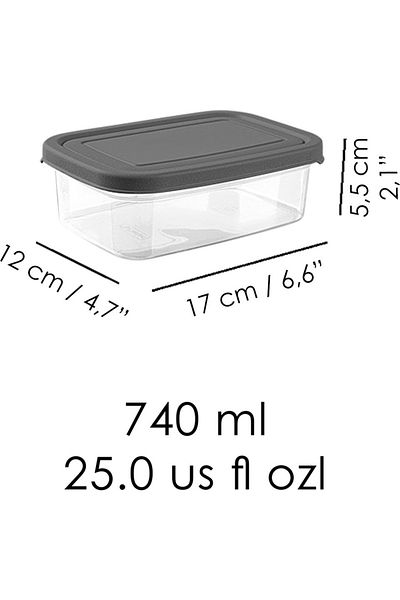 Doğuş Mutfak 10 Pieces Rectangular Food Storage Container - Microwave Safe Organizer Organizer 740 ml Gray