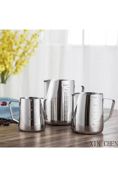 ALMUFARREJ Milk and Coffee Frothing Cup Set Stainless Steel - 3 Sizes 350ml, 550ml, & 900ml