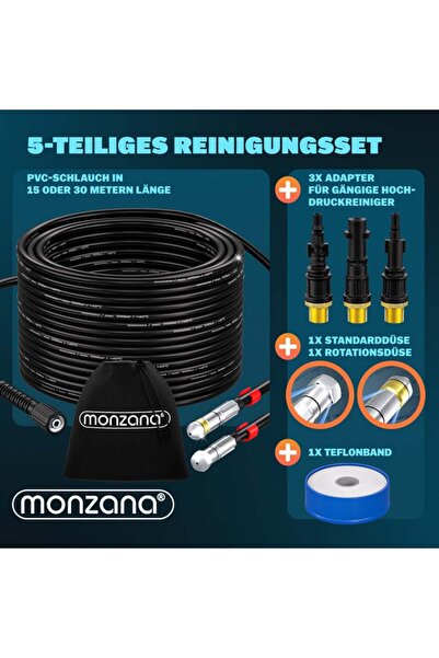 monzana Set de curățare a țevilor, calitate premium, 5 piese, negru, 30 m