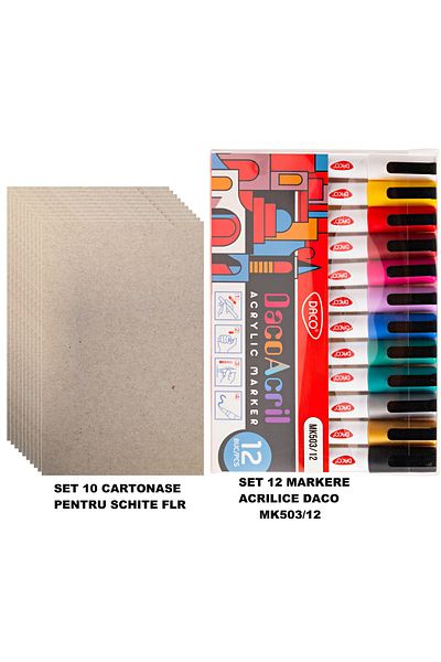 daço Acrylic markers 12 colors/set, DACO, with water-based paint + 10 FLR sketch cards