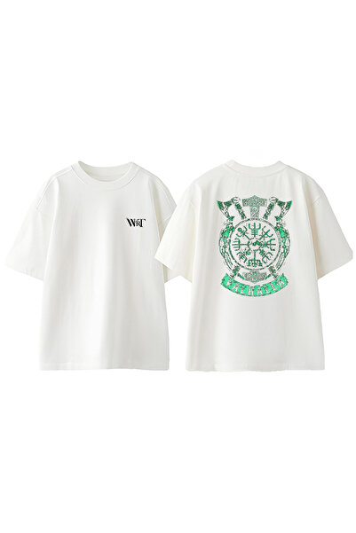 THEWERT Zeleni Valhalla dizajn leđa Štampano Pamuk bela Oversize kroj T-shirt