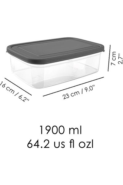 Doğuş Mutfak 10 Pieces Rectangular Food Storage Container - Microwave Suitable Organizer Organizer 1900 ml Gray