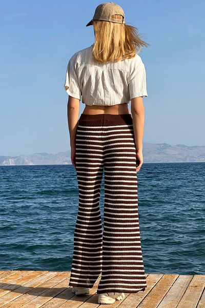 CHUBA Women's Flared Knitwear Flare Fit Striped Patterned Trousers Brown-Vanilla 25S3027